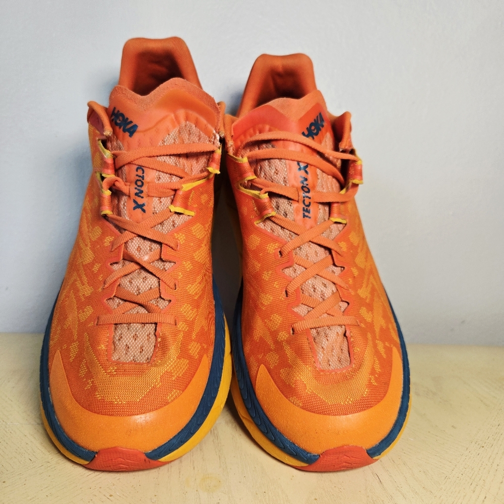 Hoka One One Tecton X Mens 12.5 Trail Running Shoe Carbon Fiber Orange Blue - Picture 5 of 10